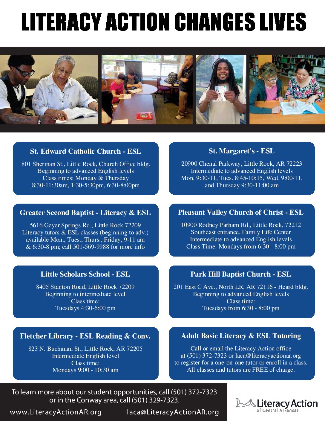 literacy action of central arkansas classes flyers show some class