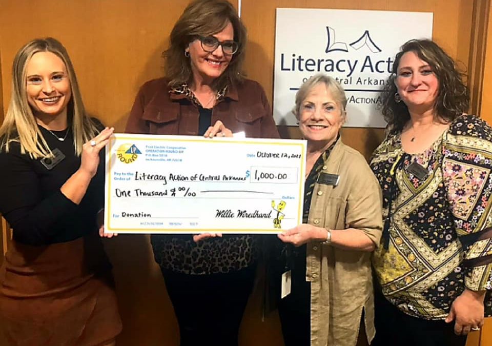 Literacy Action of Central Arkansas awarded a $1,000 check for Operation Roundup!